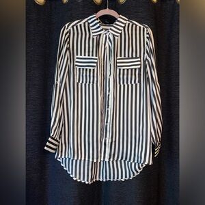 Ellison : Long Sleeve, Black & White Striped Button Down with Collar
